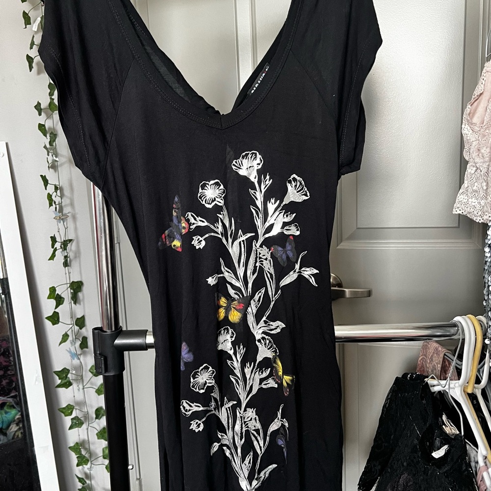 Paran Black Dress with White Floral and Colorful Accents